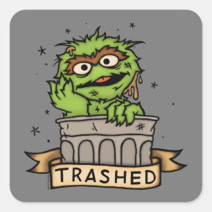 Sticker Carré Rue Sésame   Oscar the Grouch Trashed