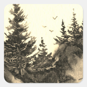 Sticker Carré Rues de campagne paysage rustique et nature Sticke