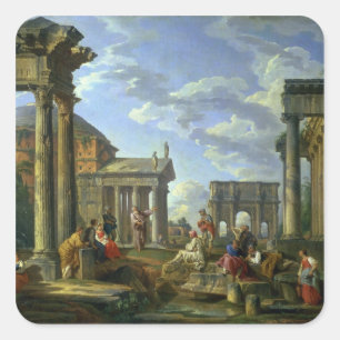 Sticker Carré Ruines romaines avec un prophète, 1751
