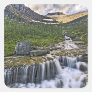 Sticker Carré ruisseau en cascade, parc national des Glaciers,