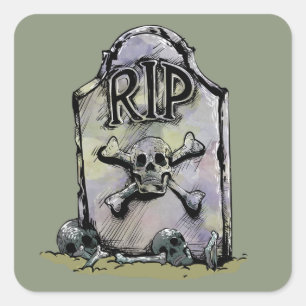 Sticker Carré Rupture d'aquarelle RIP ou Tombstone