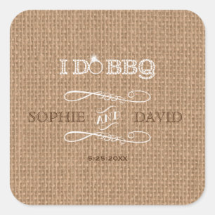 Sticker Carré Russe Burlap I DO BBQ Engagement Party