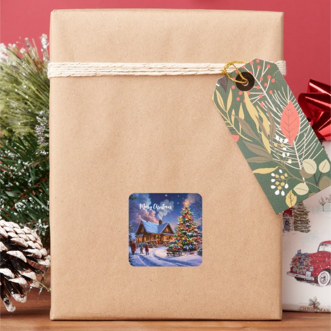 Sticker Carré Russe Cabine d'hiver Cosy Noël Snowy Forest (vacances)
