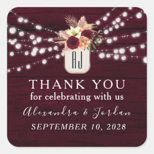 Sticker Carré Russe Floral Bourgogne Mariage