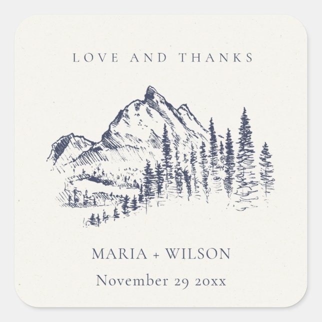 Sticker Carré Russe Navy Pine Woods Mountain Sketch Mariage (Devant)