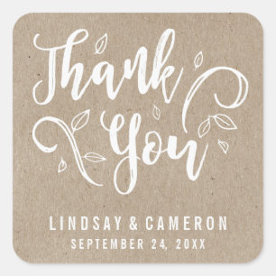 Sticker Carré Russe Romance Faux Kraft Papier Mariage Merci