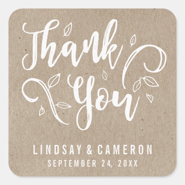 Sticker Carré Russe Romance Faux Kraft Papier Mariage Merci (Devant)