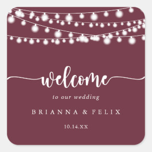 Sticker Carré Russe String Lights Burgundy Mariage Bienvenue
