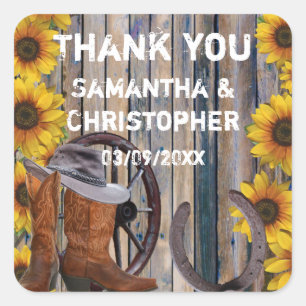 Sticker Carré Russe western cowboy mariage merci