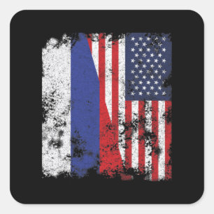 Sticker Carré Russia USA Flag - Half American