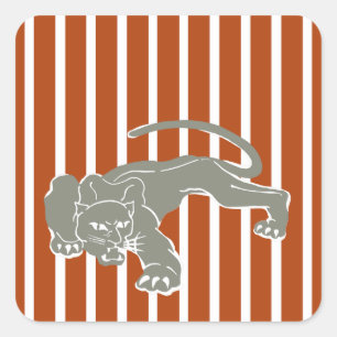 Sticker Carré Rust Red Safari Stripe avec Leopard