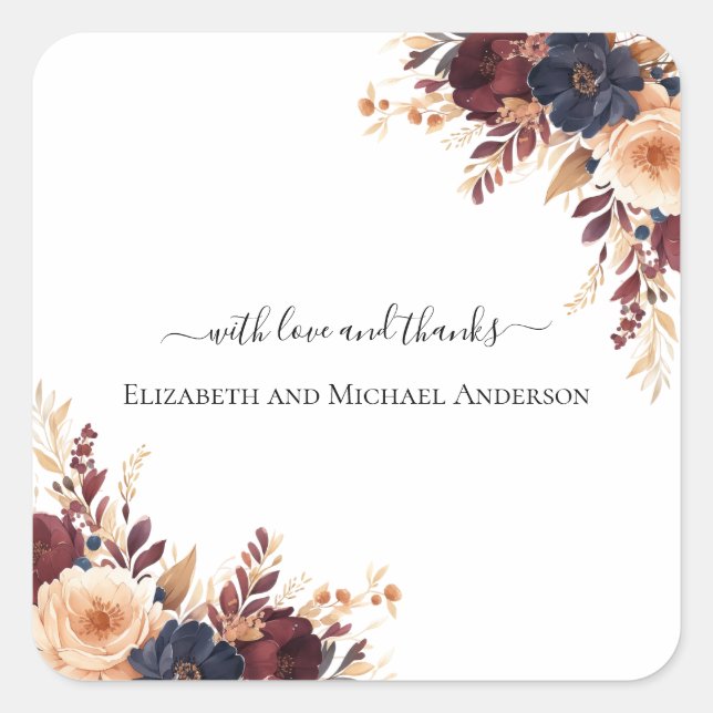 Sticker Carré Rust Terracotta Marine Crème Mariage Floral (Devant)