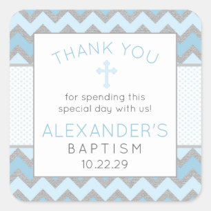Sticker Carré Rustic Blue Grey Baptême Merci de favoriser autoco