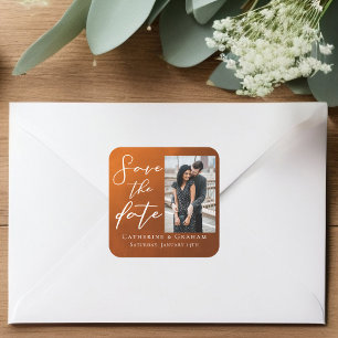 Sticker Carré Rustic Burnt Orange Couple Photo Enregistrer la da