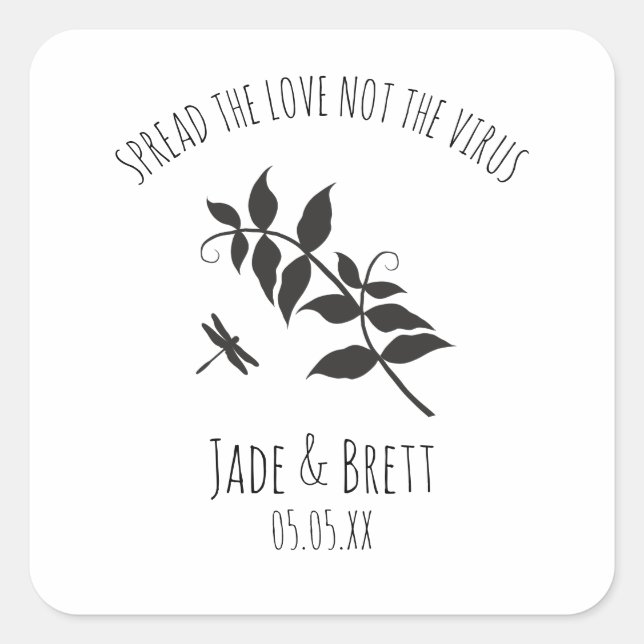 Sticker Carré Rustic Dragonfly Pandemic Wedding Sanitizer Gel (Devant)