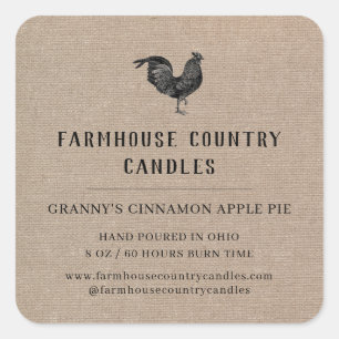 Sticker Carré Rustic Farmhouse Style Buralp Logo Bougie Étiquett