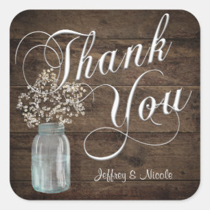 Sticker Carré Rustic Grange Mariage Wood Mason Jar Babys Respire