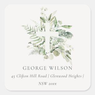 Sticker Carré Rustic Green Eucalyptus Fern Folin Adresse croisée