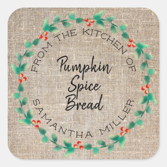 Sticker Carré Rustic Holiday Holly Wreath cuisine Traitements Ca (Devant)