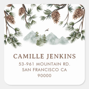 Sticker Carré Rustic Mountains Boy Baby shower