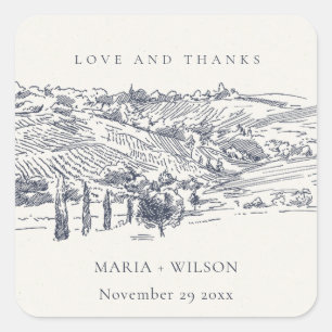 Sticker Carré Rustic Navy Blue Winery Mountain Mariage croquis
