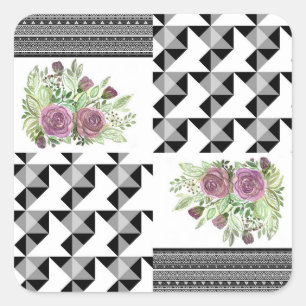 Sticker Carré Rustic, patchwork, rose