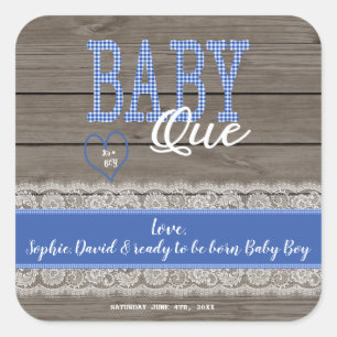 Sticker Carré Rustic Red En vichy Wood Boy Baby shower BBQ