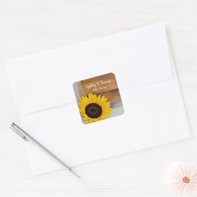 Sticker Carré Rustic Sunflower and Bridal Veil Country Wedding (Enveloppe)