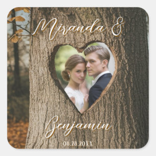 Sticker Carré Rustic Tree Bark Mariage photo