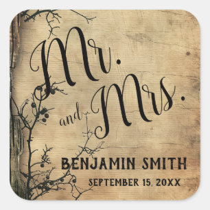 Sticker Carré Rustic Tree Branch Mariage Brown Vintage Faveur