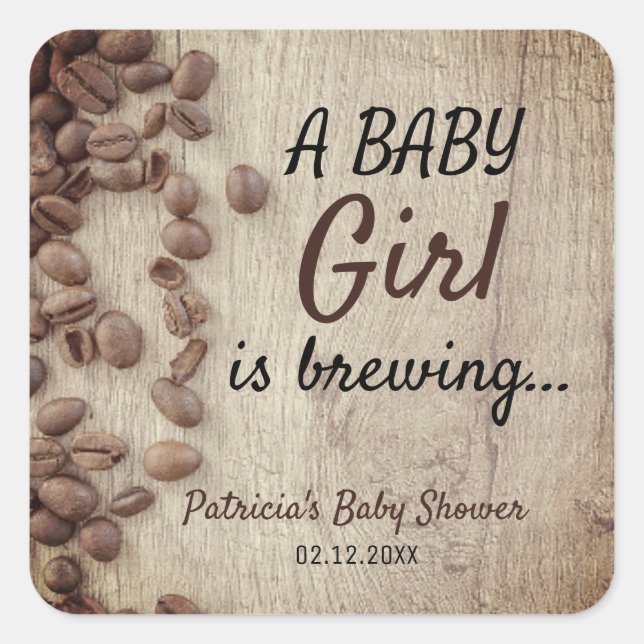 Sticker Carré Rustic Un Bébé Brasse Le Baby shower De Café Pour  (Devant)