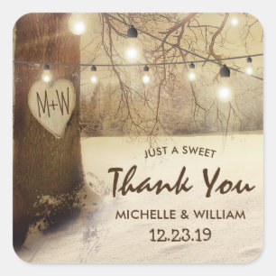 Sticker Carré Rustic Winter Tree Twinkle Mariage