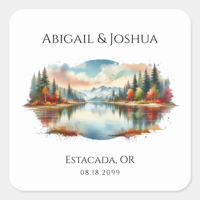 Sticker Carré Rustique Autumn Lakeside Mariage forestier (Devant)