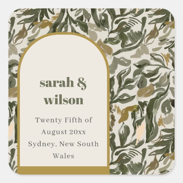 Sticker Carré Rustique Boho Retro Arch Mariage botanique vert (Devant)