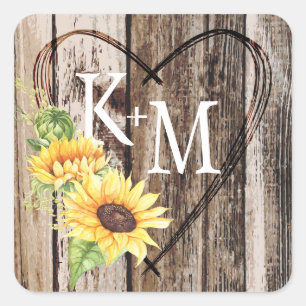 Sticker Carré Rustique Boho Sunflower Mariage de monographie de 