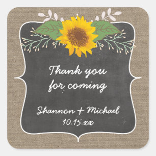 Sticker Carré Rustique Burlap Sunflower mariage faveur autocolla