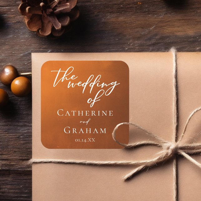 Sticker Carré Rustique Burtic Orange Typographie Boho Mariage (Créateur téléchargé)