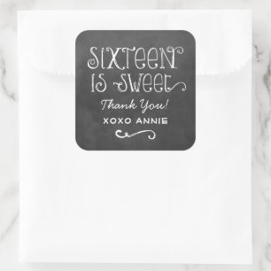 Sticker Carré Rustique Chalkboard Script Sixteen est Sweet Birth