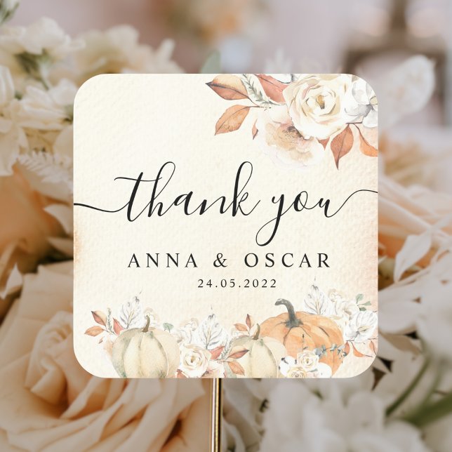 Sticker Carré Rustique Citrouilles et fleurs d'automne (Créateur téléchargé)