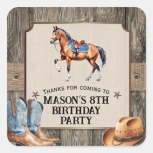 Sticker Carré Rustique Cowboy Horseback équitation fête d'annive