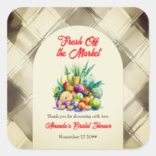 Sticker Carré Rustique Fruits Frais du Marché pour une Baby Show