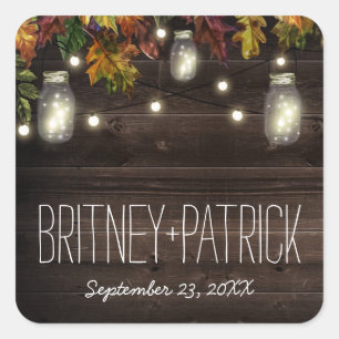 Sticker Carré Rustique Leaf Firefly Mason Jar Mariage Faveurs
