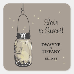 Sticker Carré Rustique Mason Jar & Fireflies