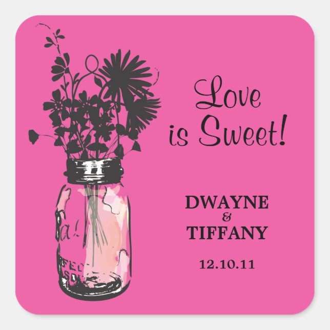 Sticker Carré Rustique Mason Jar & Fleur sauvage (Devant)