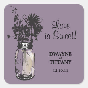 Sticker Carré Rustique Mason Jar & Fleur sauvage