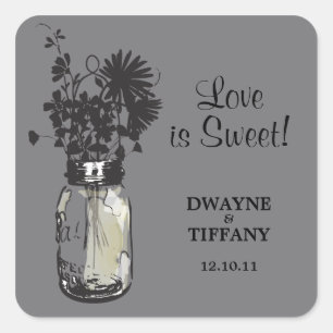 Sticker Carré Rustique Mason Jar & Fleur sauvage