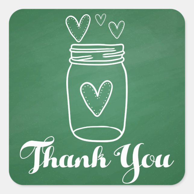 Sticker Carré Rustique Mason Jar Green Merci Chalkboard (Devant)