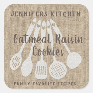 Sticker Carré Rustique pays Vintage Recette personnalisée