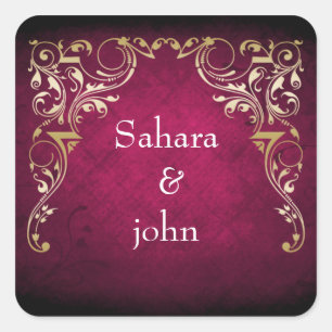 Sticker Carré Rustique Regal Ornamental Fuchsia Et Mariage Or