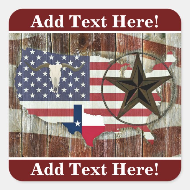 Sticker Carré Rustique Texas Lone Star Texas Long Horn (Devant)